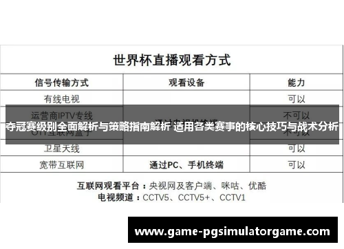 夺冠赛级别全面解析与策略指南解析 适用各类赛事的核心技巧与战术分析