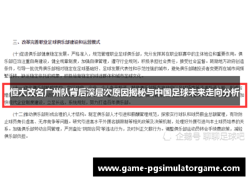恒大改名广州队背后深层次原因揭秘与中国足球未来走向分析